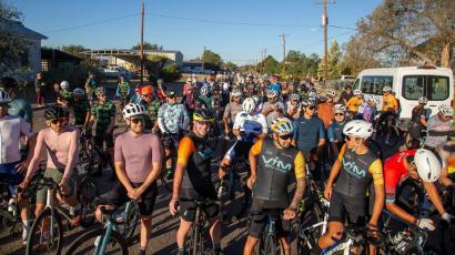 Cyclists line up to begin the 2025 Marfa 100. Photo courtesy of Bjornson