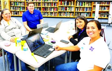 Marfa ISD teacher Rachel Gomez is joined by Valerie Valerio and Linda Ojeda, along with a representative from Career Craft in Fort Stockton, to participate in the BB-RISE and PBIZ Pathway to Precision professional development training to make sure student accomplishments at Marfa ISD are accurately reflected in the Texas Accountability System. Photo courtesy of Marfa ISD