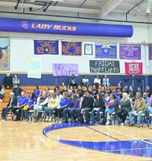 Right: The Alpine High School gymnasium was dedicated and renamed the Coach Rosa Waters Garcia Gymnasium on Saturday in ceremonies held prior to the Lady Buck volleyball games. An educator for more than four decades in West Texas, the ceremony was attended by members of Garcia’s family. Courtesy photo