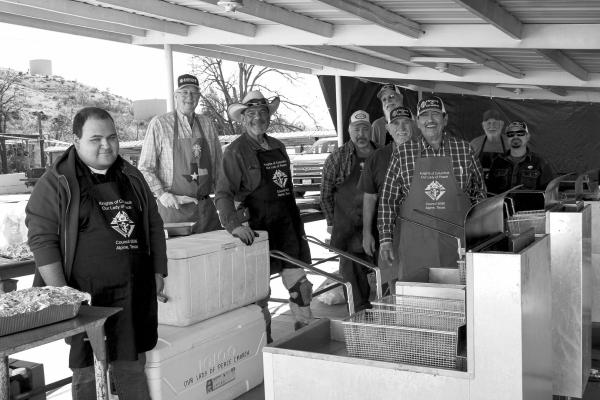 Members of the Our Lady of Peace Knights of Columbus fired up the fish fryers last Friday afternoon for the annual fundraising fish fry. Each year the local Catholic organization holds this fish fry on a Friday during Lent with the proceeds going to help unfortunate members of the Alpine community. This fundraiser is part of their community service for the organization. Photo by Joh Covington