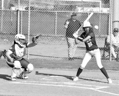 The Lady Buck Taryn Hardin at bat during the Friday game with Tornillo. Courtesy photo