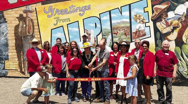 The City of Alpine’s tourism arm, Visit Alpine, TX, held an official ribbon-cutting ceremony last Friday afternoon at Artwalk Plaza, located at the corner of 5th and Holland Streets. The Alpine Ambassadors were on hand with Alpine’s Tourism Administrator Heather Yadon and Director Chris Ruggia, and Mayor Catherine Eaves for the ceremony. Courtesy photo