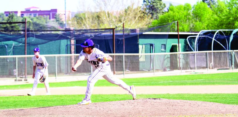 Senior pitcher Alec Ramos hurls the ball towards home plate after the windup during the Bucks’ win over Presidio. Photo by Kara Gerbert