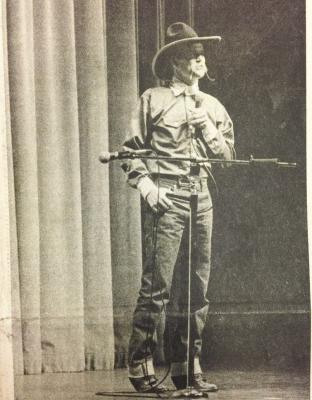 February 12, 1987, Waddie Mitchell of Elko, NV, will be one of the featured cowboy poets at the First Texas Cowboy Poetry Gathering, March 6-7 in Alpine.