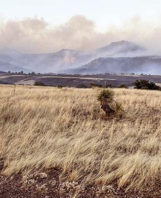Due to high winds resulting in a downed powerline out by the old Solar Plant located off north Hwy 118 in Jeff Davis County, a grass fire started this past Sunday afternoon and as of press time had consumed 2800 acres. Courtesy photo
