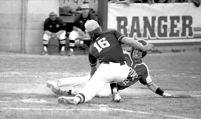 Cody Morris slides into home in a recent game against Greenwood. The Rangers were able to sneak by Alpine, while the Bucks get ready to move into district. Photo by Noe Lujan