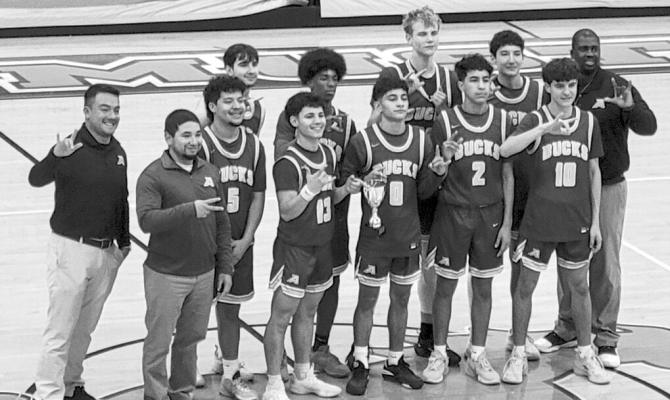 The Fightin’ Bucks posed for a celebratory photo during the Lubbock Caprock Tournament last week. Courtesy photo