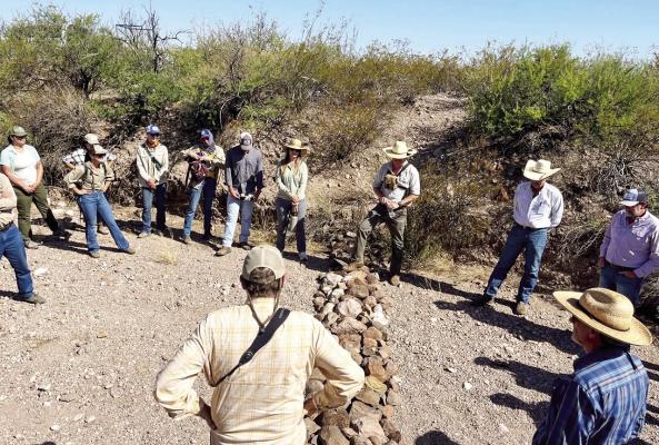 Partners from the Borderlands Research Institute, the Dixon Water Foundation, and Rio Grande Joint Venture gathered at Alamito Creek recently for a Conservation Field Day to address habitat issues at the watershed, in hopes of helping to restore a more vegetative floodplain to absorb more rainfall and decrease run-off from large thunderstorms. Photo courtesy of BRI