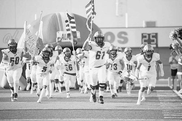 The Alpine Fightin’ Bucks take the field in Clint on Aug. 26 to face the Clint Mountain View Lobos. The Bucks fell to the Lobos, and then faced the Fort Stockton Panthers the following Friday at Buck Stadium. Avalanche photo