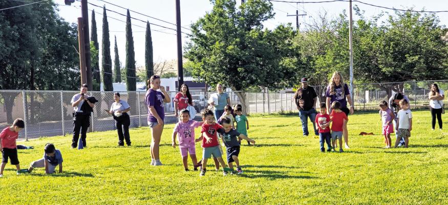These Alpine Elementary Students gave it their all in the three-legged race last Friday morning during the elementary school’s annual field day. Due to current water restrictions, the normally water-filled day had to be adapted. Photo by Kara Gerbert