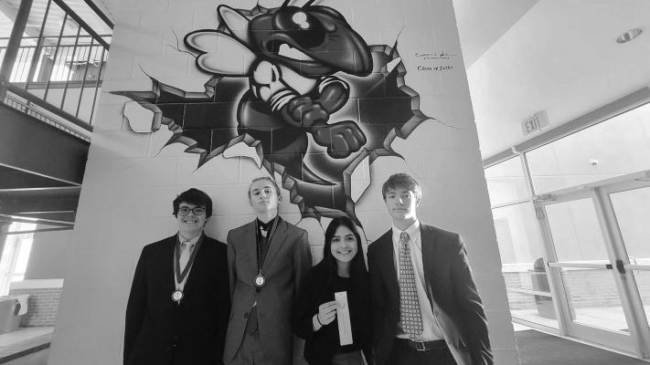 From left are the Alpine Fightin’ Buck CX Debate teams of Christopher Craver, Hatfield Cason, Ayleen Adame, and Zane Billings. Craver and Cason placed 3rd and Adame and Billings placed 5th at the recent Irion County debate meet. Courtesy photo