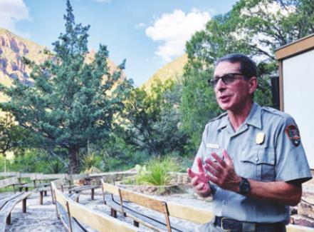 Big Bend National Park Superintendent Bob Krumenaker spoke about park updates and management at the Big Bend Chamber of commerce annual membership meeting held in the Chisos Basin amphitheater on Sept. 9. Photo by Shawna Graves