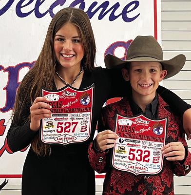 Avery and Tanner Williams recently competed in the Vegas Tuffest Jr. World Championship. Avery competed in the 12 and under Goat Tying and Tanner in the 10 and under Breakaway Roping. Parents are Holly and Ty Williams of Alpine. Courtesy photo