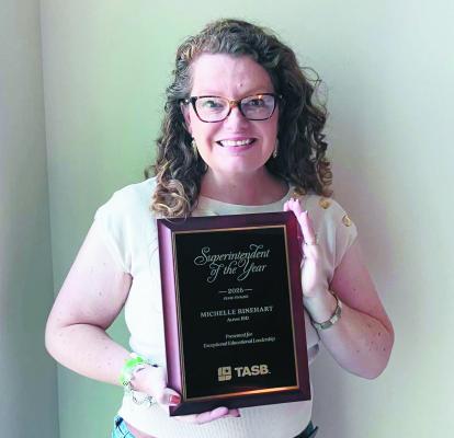 Dr. Michelle Rinehart, Alpine ISD Superintendent, was honored this past weekend in Houston as a top-five finalist for Texas Superintendent of the Year at the TASA/ TASB txEdCon Conference. As part of being one of the four remaining finalists, Alpine ISD will receive a $1,000 grant from the Texas Association of School Boards. Courtesy photo