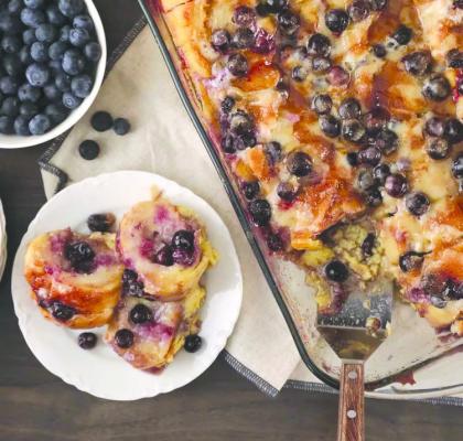 Blueberry Mascarpone-Stuffed French Bread Casserole Courtesy photo