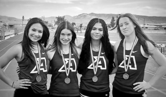 Runnin’Lady Bucks 800m relay team of Novah Carrasco, Valeria Crespo, Danica Mulholland, and Vanessa Rice.