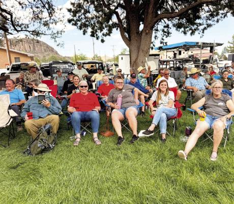 The Jeff Davis County Courthouse lawn offers the perfect seating and location for spectators and contestants of the annual Smoke in the Mountains BBQ and Ribeye Shootout held in Fort Davis. The large trees and green grass are perfect for such an event. Photo by Carolyn Nored Miller