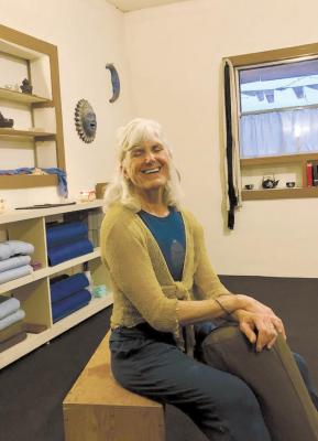 Kate Healy at the Nov. 27 open house for her new yoga studio in the old Terlingua Store building on FM 170. Photo by Shawna Graves
