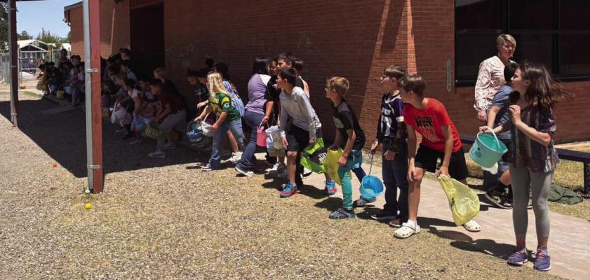 Students at Alpine Elementary lined up in anticipation of last week’s Easter egg hunt held on campus. Courtesy photo
