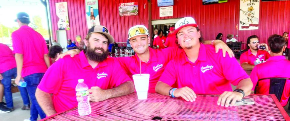 Three of the returning line-up players for this year’s Alpine Cowboys mugged for the camera Sunday evening at the annual meet and greet. James Prockish, A.J. Folds, and Peyten Kennard are ready to hit the diamond this season. Courtesy photo