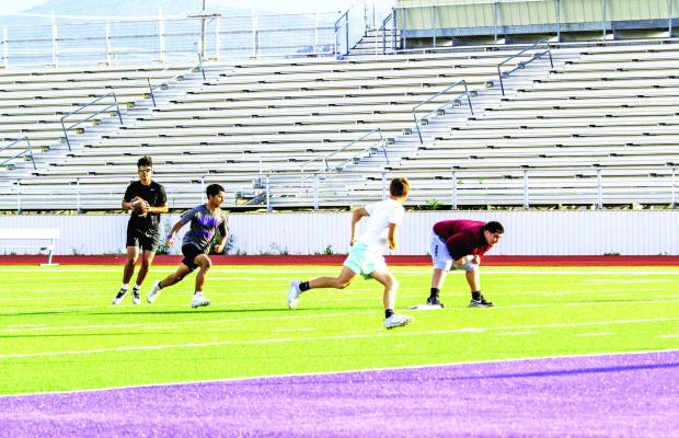 Alpine’s 7-on-7 is geared up and ready to take on their three challengers tomorrow. Photo by Kara Gerbert