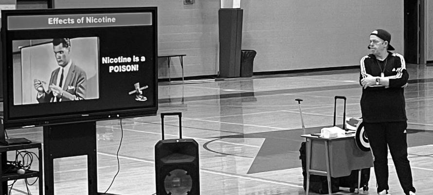 Motivational speaker Rob Holladay recently visited the Alpine Middle School and Alpine High School campuses to present a program on the dangers of vaping. Courtesy photo