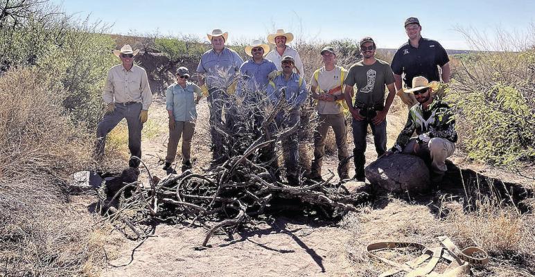 Rock and brush check dams like this one on Alamito Creek are just one way of helping to preserve watershed resiliency in the Rio Grande watershed. Rio Grande Joint Venture relies heavily on student participation to help complete such projects as this one. Photo courtesy of Rio Grande Joint Venture