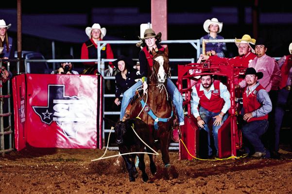 Canadian cowgirl Kasha Borsy throws a loop during the breakaway roping event at the Sul Ross Rodeo back in September. Borsy placed fourth at home and continues to do well in her other events, also. Photo courtesy of Sul Ross Rodeo
