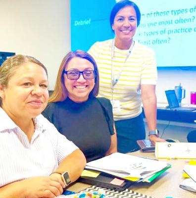 Academic/Instructional Specialist Janet Enriquez, Principal Rosie Martinez, and Dean of Students Linda Ojeda recently participated in a Math Research-Based Instructional Strategies (RBIS) focusing on refinement training, strengthening instructional practices to promote deeper learning, productive struggle, and student success. Photo courtesy of Marfa ISD