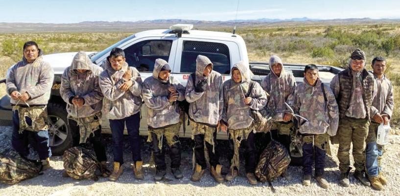 Illegal immigrants are shown here being detained by the Brewster County Sheriff’s Department while awaiting transfer into U. S. Border Patrol custody. Courtesy photo