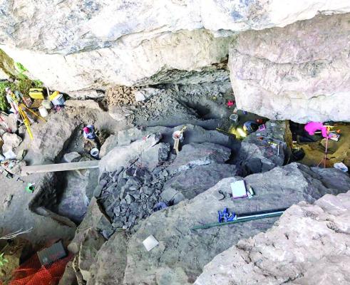 This image shows the dig site within the cave where the ancient artifacts were found. Photo courtesy of Center for Big Bend Studies
