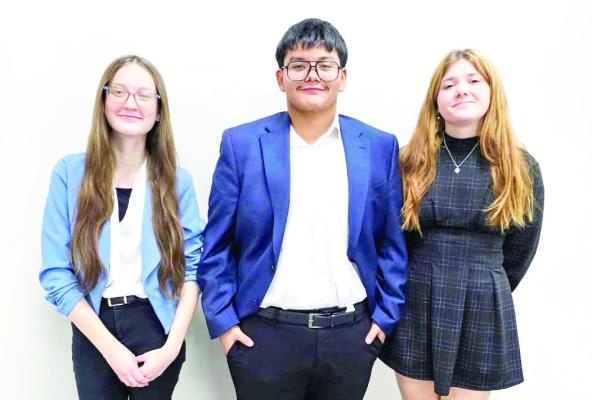Lilian Stewart, Adriel Valenzuela, and Aila Carpenter participated in last Friday’s LD Debate competition in Monahans, with Stewart earning a secondplace finish and a medal for her efforts. Courtesy photo