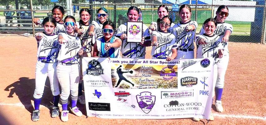 BBASA 12U All-Star girls’ softball team are pictured here with their second-place rings and plaque and thank you sponsor banner.