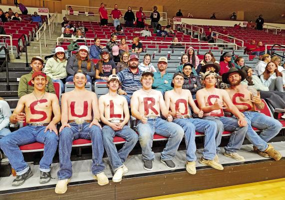 Despite chilly temps, the Sul Ross Rodeo Team is always a big supporter of Sul Ross Basketball, as shown here, where they turned out last Thursday night at the Gallego Center to exhibit their Lobo Pride. Photo by Kara Gerbert