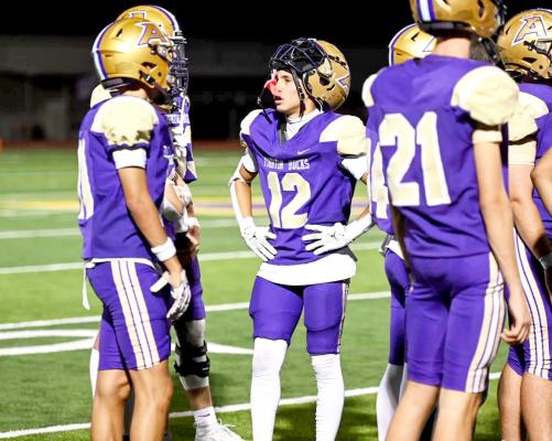 Thaddeus Prieto takes a breather during the Bucks’ matchup against McCamey last Friday night at home. Photo by Felipe Fierro