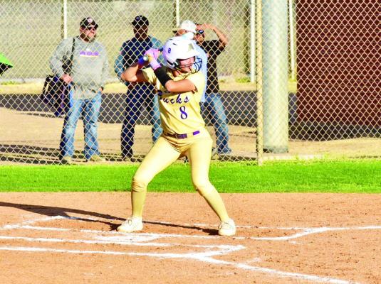 Zariah Galvan stands ready at the plate during one of the six district wins this softball season. Photo by Felipe Fierro
