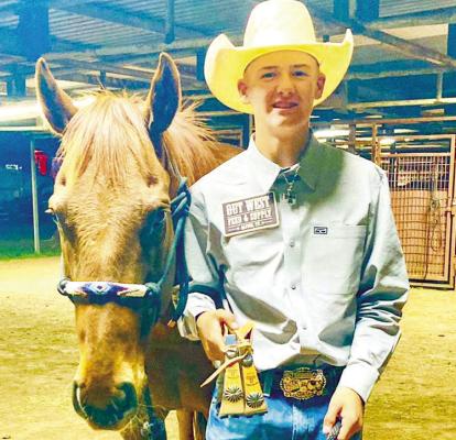 Alpine Middle School student Rode Babb qualifi ed in two events for the Texas Junior High Rodeo State Finals held in Gonzales. Babb placed second in the average for chute dogging and fourth in the average for team roping at the Region 2 Finals. He will compete at the State Finals at the end of May. Courtesy photo