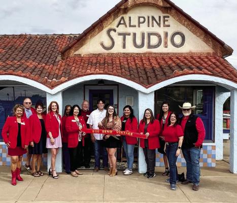 The Alpine Ambassadors were on hand recently for a ribbon cutting, announcing the grand opening of Big Bend Vintage. The new store, offering vintage items, is owned and operated by David and September Broadhead. Courtesy photo
