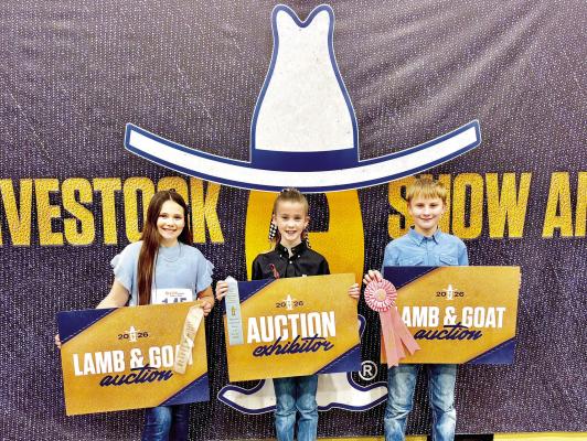 Leddy Wood, Brooklyn Hendryx, and Wyatt Renfroe were Alpine’s top placers at last week’s Houston Livestock Show. Wood placed 9th with her Class 3 Market Goat, Hendryx placed 12th with her Class 2 Southdown sheep, and Renfroe took home a fourth-place finish with his Class 2 Southdown sheep. Six other Alpine 4H and FFA students also placed in the top 20 with their goats and sheep. Photo courtesy of Luke Hendryx