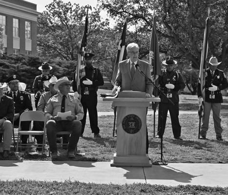 Lieutenant Governor Dan Patrick served as the keynote speaker last week for the Big Bend Area Law Enforcement Association Memorial ceremony that took place on the Sul Ross State University campus. The annual memorial service pays homage to those law enforcement officers lost in the line of duty. Photo courtesy of Felipe Fierro