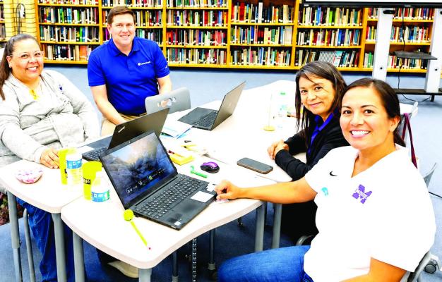 Marfa ISD teacher Rachel Gomez is joined by Valerie Valerio and Linda Ojeda, along with a representative from Career Craft in Fort Stockton, to participate in the BB-RISE and PBIZ Pathway to Precision professional development training to make sure student accomplishments at Marfa ISD are accurately reflected in the Texas Accountability System. Photo courtesy of Marfa ISD