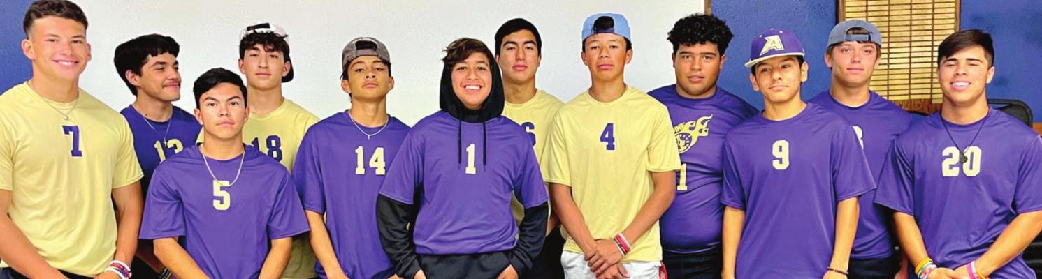 Some of Alpine’s 7on7 team members stop for a photo at American Legion Post 79 where they held a hamburger basket dinner on June 22 to raise money for their recent trip to State finals. Avalanche photo by Gail Diane Yovanovich