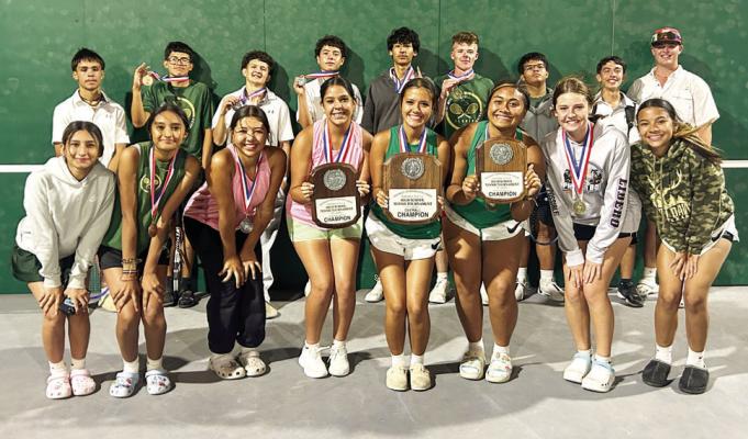 The Fort Davis varsity tennis team brought home not only individual top finishes, but won the District 9-1A Overall Team championship, as well as both the boys’ and girls’ team championships last week at the District Tournament in Balmorhea. Courtesy photo