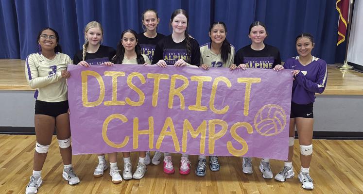 The AHS freshman volleyball team took the district 4-3A championship last week with a perfect undefeated record of 7-0. Imani Miller, Lauren Furr, Jianna Martinez, Amberly Tarrant, Kaysen Hardaway, Bella Sanchez, Julianna Kinkade, and Lacy Tarango are pictured. Courtesy photo