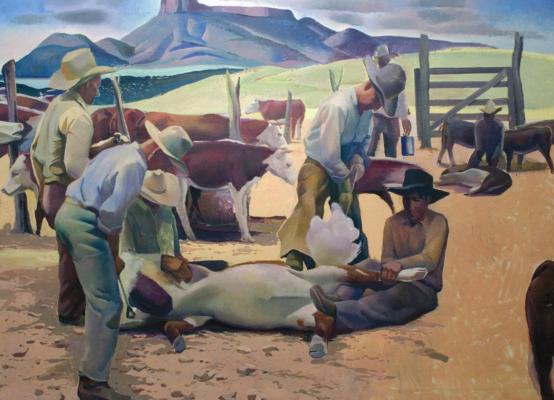 Branding Scene at Cathedral Mountain by Julius Woeltz.