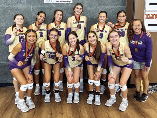 The Lady Bucks show off their hardware after a hard-fought battle at the Best of the West Tournament last week in Wink. Courtesy photo