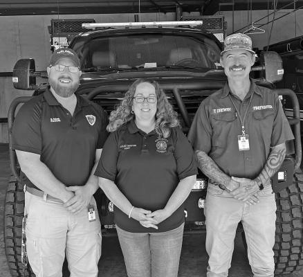 Ben Eubanks (left) and Tony Drewry (right) pictured with Terlingua Fire and EMS Chief Susan Martin recently completed their Fire Fighter Instructor I course that was held at the Crockett County Fire and EMS facilities. This week-long course prepared Eubanks and Drewry on how to create and modify lesson plans, instructional material delivery, as well as PowerPoint presentations and exam writing to better serve TFEMS firefighters in their continued education. Courtesy photo