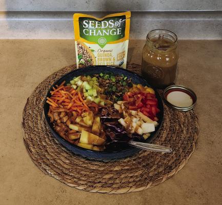 Quinoa and Rice Crunch Salad with peanut dressing Photo by Kara Gerbert