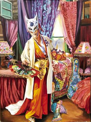 “The Young Kitsume” oil on line by Carol Fairlie