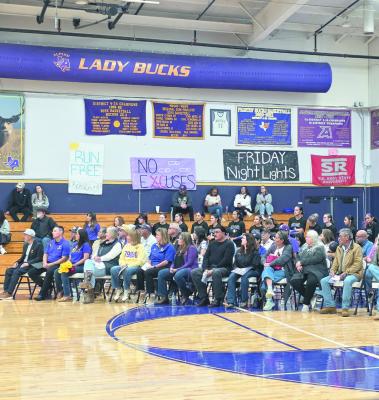 Right: The Alpine High School gymnasium was dedicated and renamed the Coach Rosa Waters Garcia Gymnasium on Saturday in ceremonies held prior to the Lady Buck volleyball games. An educator for more than four decades in West Texas, the ceremony was attended by members of Garcia’s family. Courtesy photo